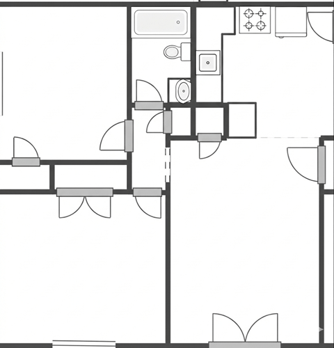 Floor plan for 2 beds, 1 bath, 1000 sqft